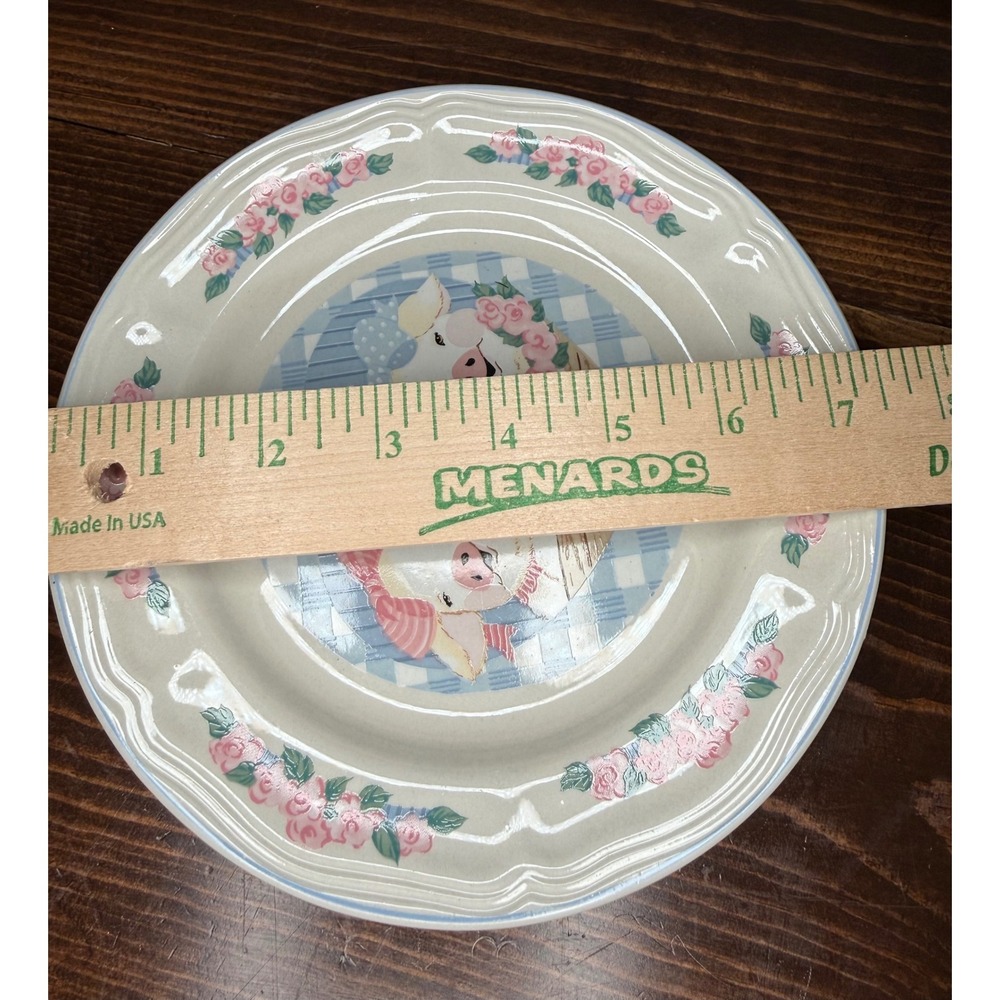 VTG Tienshan Stoneware Pig Pals Salad Plates Set of 4 Country Farmhouse  7.5 in - Picture 5 of 8
